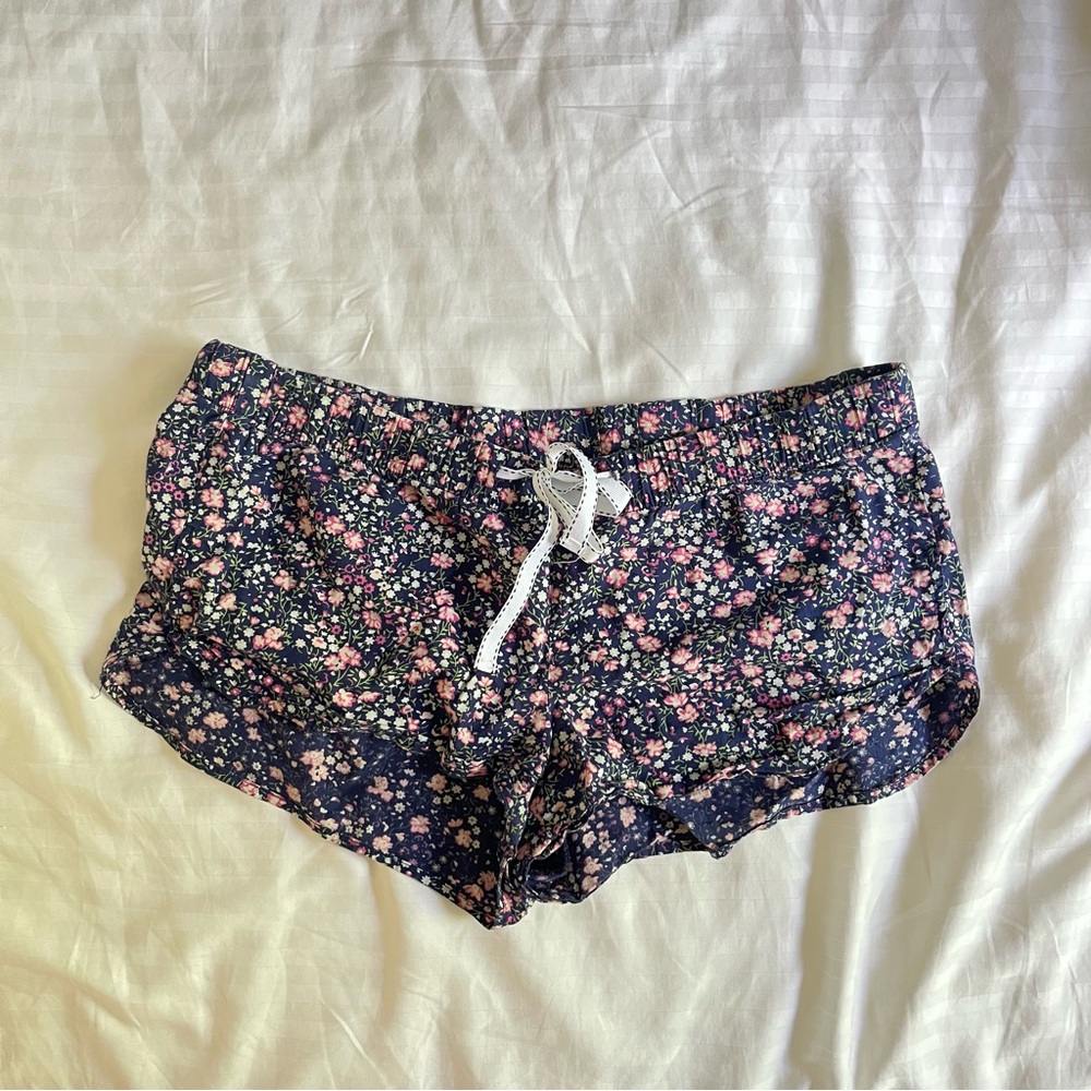 Old Navy Floral Drawstring Lounge Shorts - Navy with Pink Flowers